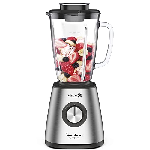 Moulinex - Blendforce Cristal Lm439D, Frullatore A Bicchiere In Vetro Da 800 W, 6 Lame, Con Funzione Trita Ghiaccio, 5 Velocità, Pulizia Facile, Bicch