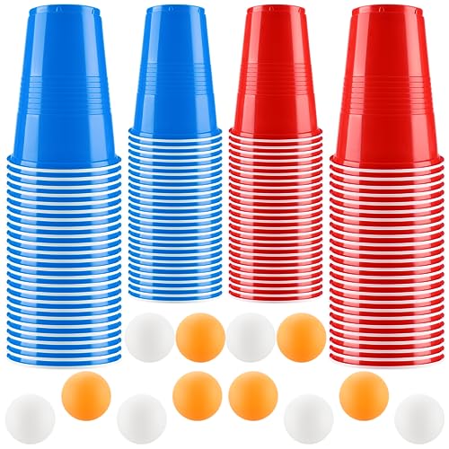 Beer Pong, 100 Bicchieri Beer Pong E 12 Palline Da P Ing Pong,Giochi Alcolici, 500Ml Bicchiere Di Plastica, Per Adulti Festa Di Compleanno Di Natale