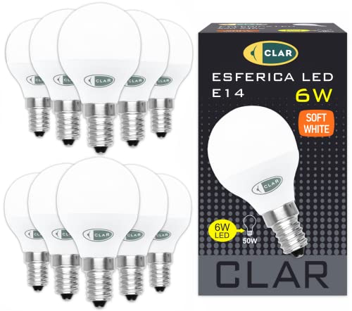 Clar - Lampadine A Led E14 6W, Led Sfera Luce, E14 Lampadine, Lampadine Senza Fili, Lampade Led Piccole, Lampadine Led Luce Calda E14 6W (Pack 10)