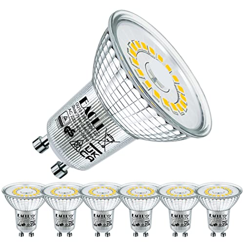 Eacll Lampadine Led Gu10 4.8W Equivalente A Alogena 75W, Pacco Da 6, 585Lm 4000K Luce Bianco Neutro, Faretti Ac 230V Senza Sfarfallio, Angolo A Fascio