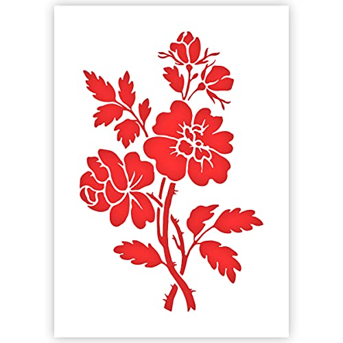 Qbix Stencil Di Fiori - Stencil Di Fiori Selvatici - Stencil Di Foglie - Formato A5 - Stencil Riutilizzabile Per Bambini Fai-Da-Te Adatto Per Pittura,