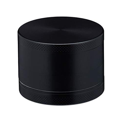 Relaxdays Grinder, 4 Parti, Setaccio, Raccogli Polvere, Spatola, Coperchio Magnetico, Macinino, ∅: 5 Cm, Nero
