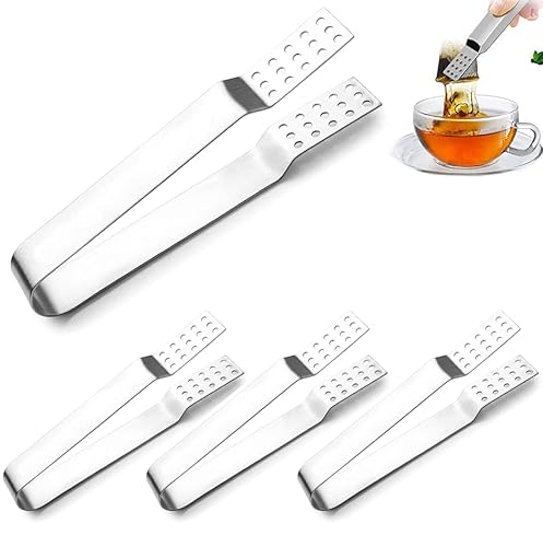 4 Pezzi Pinza Per Bustine Di Tè, Pinze Per Zucchero, Clip Della Bustina Di Tè, Acciaio Inossidabile Anti Scottature Durevole Pinze Ghiaccio Piccole Pi