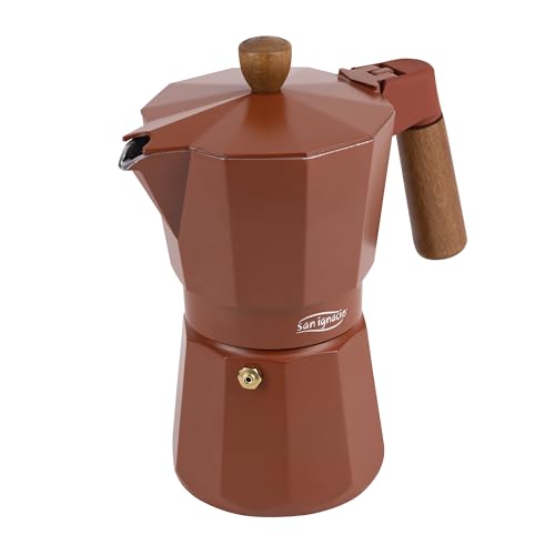 San Ignacio Agros - 6 Tazze Di Caffè - Prodotto In Alluminio Fuso - Esterno Del Corpo Pieno E Coperchio Con Vernice Opaca - Manico E Manopola In Legno