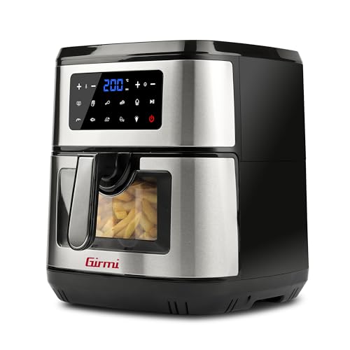 Girmi Fg89 "Ecofrit Xxl" Friggitrice Ad Aria Con Finestra, Capacità 9,2 Litri, 2150 W, Doppia Resistenza, Timer, Ricettario Incluso, Nero/Acciaio