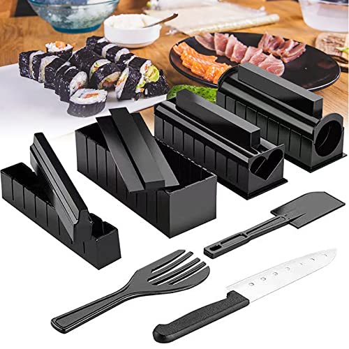 Kit Sushi Per La Casa,11Pcs Riso Rotolo Stampo Kit Sushi Completo Con Sushi Maker, 8 Stampi, Forchetta E Spatola Per Riso, Coltello,Facile Da Pulire E
