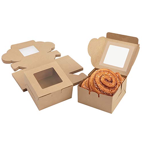 Belle Vous Scatola Di Carta Kraft Marrone Con Finestra Trasparente (Set Da 50) – Scatola Da Torta 10,16 X 5,7 Cm – Scatola Pasticceria Per Ciambelle,