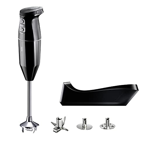 Bamix Frullatore A Immersione Cordless Plus, Base Di Ricarica, Lama, Frusta, Frullino In Acciaio, 250 Watt, 3 Velocità, Made In Switzerland, Nero