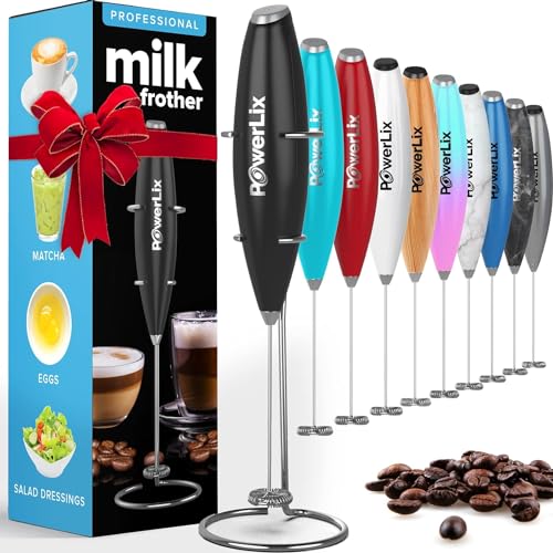 Powerlix Frullino Montalatte Elettrico Cappuccino - Schiumatore Latte Con Supporto In Acciaio Inossidabile, 15-20S, Potente 19000Rpm, Montalatte Manua