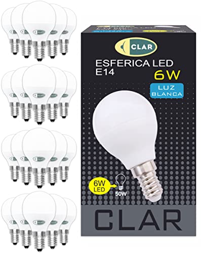 Clar - Lampadine A Led E14 6W, Led Sfera Luce, E14 Lampadine, Lampadine Senza Fili, Lampade Led Piccole, Lampadine Led Luce Naturale E14 6W (Pack 20)