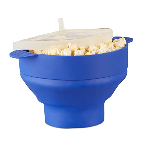 Relaxdays 10021759_45 Popcorn Maker In Silicone Da Microonde Popcorn Popper Pieghevole Preparazione Senza Olio, Bpa Free Blu