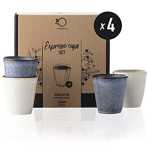 Origeens Set Tazzine Caffè Espresso X4 | Set Tazze Espresso Ceramica Artigianale Del Portogallo | Servizio Tazzine Da Caffè 120Ml X4 | Cofanetto Regal