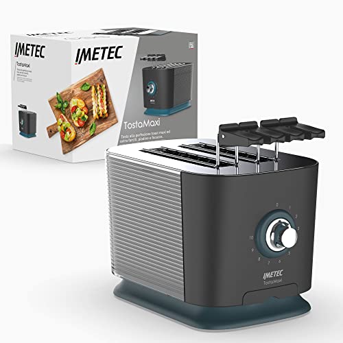 Imetec Tostamaxi Tostapane, 2 Fessure Extralarge E Pinze Apribili Per Toast Extrafarciti, 10 Livelli Di Doratura, Timer Con Autospegnimento, Cassetto