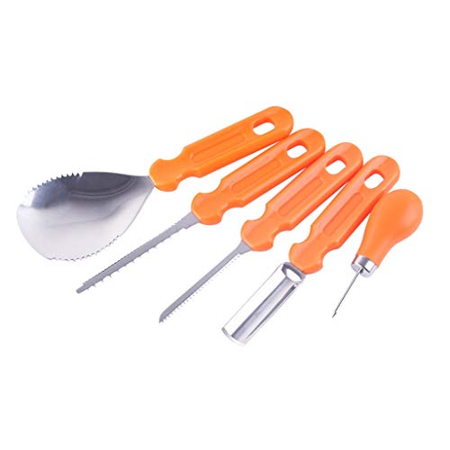 Beikal Pumpkin Carving Tools, Set Di Strumenti Per Intagliare Zucche Di Halloween, Riutilizzabili, 5 Pezzi, In Acciaio Inox Resistente, Per Adulti E B