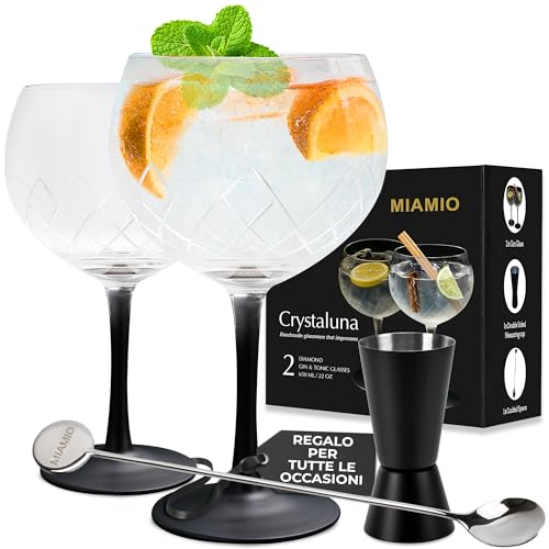 Miamio - 2 Bicchieri Da Gin E Tonica Da 650 Ml - Di Alta Qualità Ideali Per Cocktail - Set Regalo Comprensivo Di Misurino E Cucchiaio Per Mescolare
