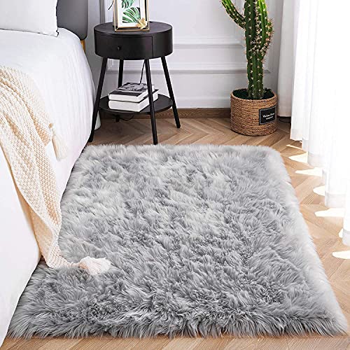 Sxyhkj Tappeto Morbido E Soffice,Faux Pelliccia Di Agnello,Fluffy Soft Hair Decorativo Cuscino Da Sedia Divano Stuoia (75X120Cm, Grigio)