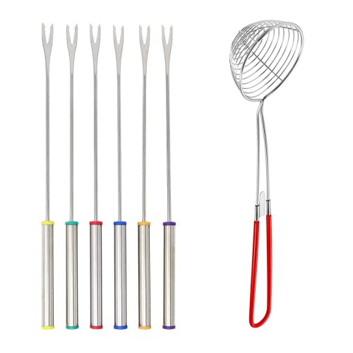 Forchette Da Fonduta In Acciaio Inox 9.4 Pollici 6 Colori Per Formaggi Carne Cioccolato Dessert Marshmallows Con Cucchiaio Strainer (6)