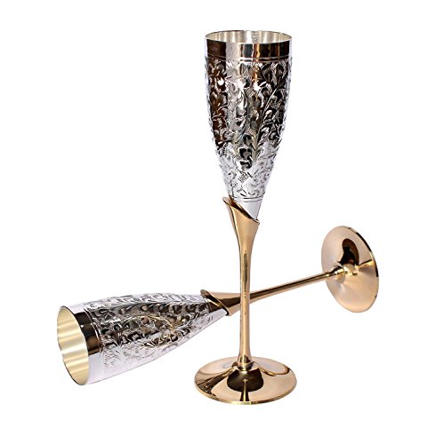 Stonkraft - Inciso In Argento Puro Ottone Premium Calice Champagne Flutes Coupes Bicchiere Da Vino Set