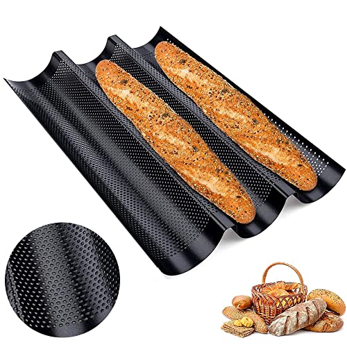 Peuirre Stampo Pane Francese, Teglia Forno Baguette, Stampi Baguette Antiaderenti, Vassoio Baguette Antiaderente Per 3 Baguette, Con Un Buon Rivestime