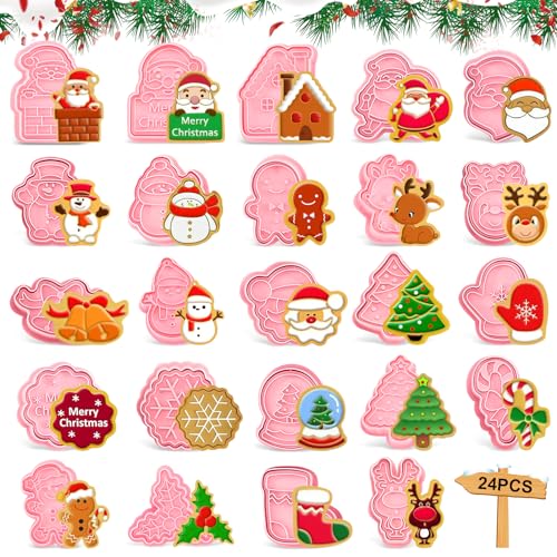 24 Pcs Formine Biscotti Natale, Formine Per Biscotti Natalizi Stampi Biscotti Natale Stampo Biscotti In Plastica 3D Tagliabiscotti Natale, Per Decorar