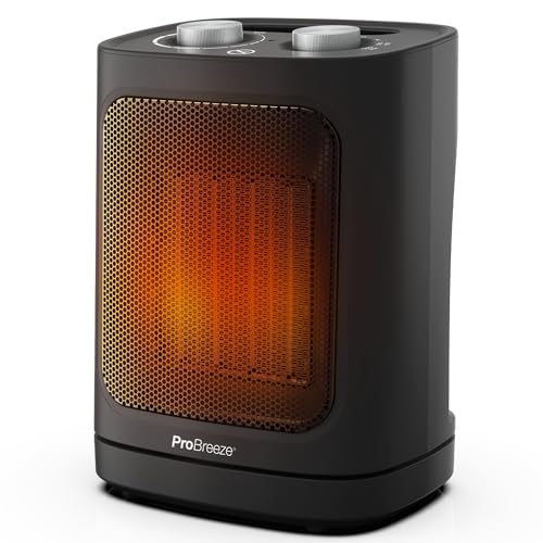 Pro Breeze Mini Termoventilatore Ceramico Da 1800 W – Oscillazione Automatica, 2 Impostazioni Di Calore E Modalità Solo Ventola, Nero