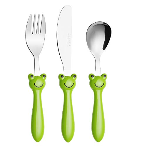 Exzact Bambini Posate Acciaio Inox 3 Pezzi/Posate Bimbi - 1 X Forchetta, 1 X Coltelli, 1 X Cucchiai Cena (Rana X 3)