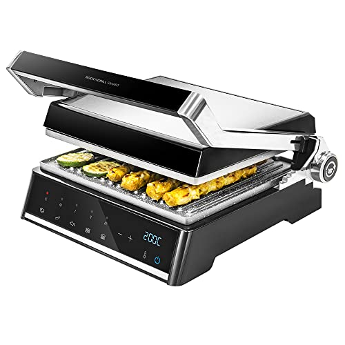 Cecotec Griglia Elettrica Rock'Ngrill Smart, 2000 W, Sistema Di Regolazione Del Tempo E Della Temperatura, Apertura A 180º, Lavabile In Lavastoviglie,