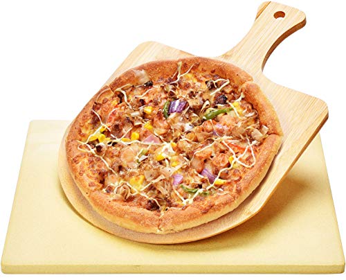 Harcas Pietra Per Pizza 38Cm X 30Cm X 1,5 Centimetro E Pale Per Pizza In Bamboo. Ideale Per La Cottura E Per Il Servizio, Barbecue, Griglia, Torte, Pa