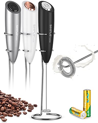Simpletaste Schiumalatte Frustino Montalatte Elettrico A Batterie, Mixer Per Drink Con Frustino In Acciaio Inox E Supporto, Schiumino Per Caffè Schium