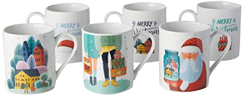 Home Xmas Village Set 6 Mug In Porcellana, Cc340, Tazze Colazione, Decoro Natalizio