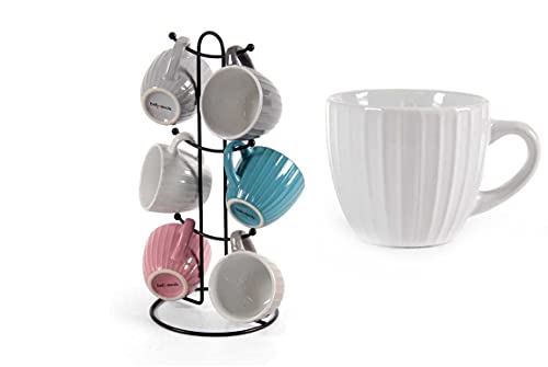 Gicos Import Export Srl Set 6 Tazze Tazzine Caffè Colazione Con Stand Colori Assortiti 90Cc Siz-817861