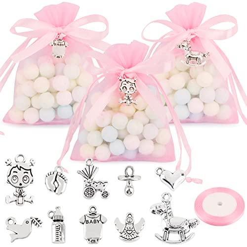 50Pz Sacchetti Battesimo Bomboniere Bambina Rosa 50Pz Ciondoli Battesimo Bimba Sacchetti Portaconfetti Organza Regalo Addobbi Decorazione Nascita Batt