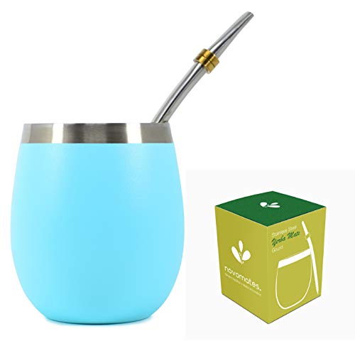 Novomates Kit Mate Argentino - Yerba Mate Kit - Tazza A Doppia Parete In Acciaio Inox Con 1 Cannuccia - Yerba Mate Kit - Bombilla Mate Argentino - Set