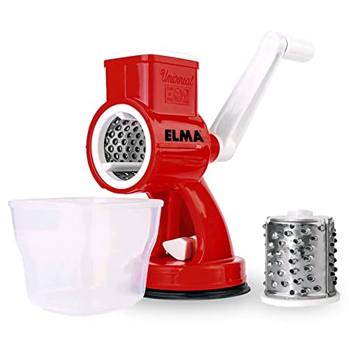 Elma Affettatrice Grattugia Manuale Per Verdure E Frutta Secca Con 2 Lame Intercambiabili In Acciaio Inox E Contenitore Per Alimenti | Colore Rosso…
