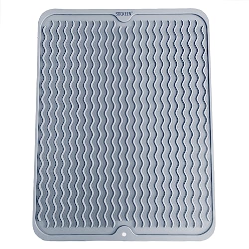 Soqkeen Tappetino Scolapiatti In Silicone, 40 × 30 Cm Scolapiatti Da Appoggio Per Lavello, Scolapiatti Per Stoviglie, Tappetino Antiscivolo Per Asciug