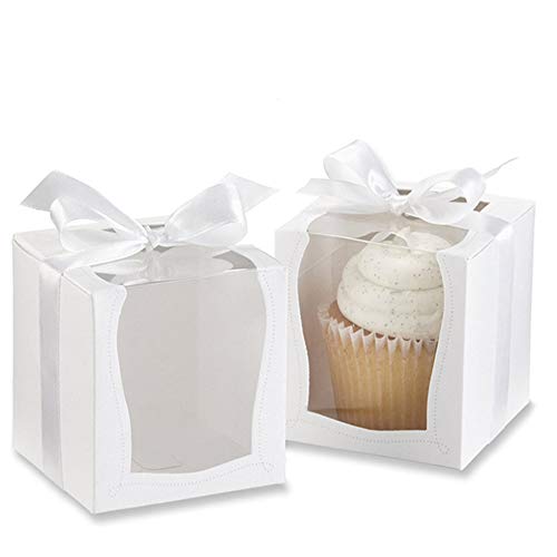 Srup 12 Pezzi Scatole Per Cupcake Finestra Bianca Contenitore Torta Monouso Con Vassoio Interno E Nastro Bianco Per Torta Caramella Torta Festa Di Com