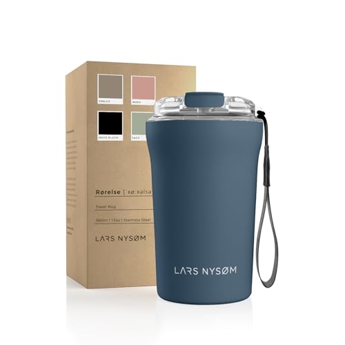 Lars Nysøm Tazza Termica Per Caffè Thermo Coffee Mug-To-Go Con Cinturino & Coperchio In Tritan 380Ml | Tazza Da Viaggio Senza Bpa 0,38 Litri Con Isola