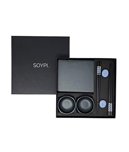 Set Sushi - Set Stoviglie Sushi Nero 2 Persone - Set Servire Sushi - Kit Sushi - Stoviglie Asia 10 Pezzi - Stoviglie Cinesi Giapponesi - Stoviglie Asi