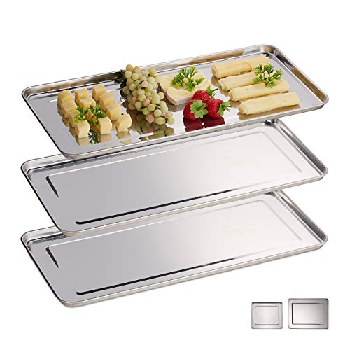 Relaxdays 10030060_59 Vassoio In Acciaio Inox, Set 3 Piatti Da Portata Rettangolari, Antipasto, Aperitivo, Buffet, 45,5X22, Argento