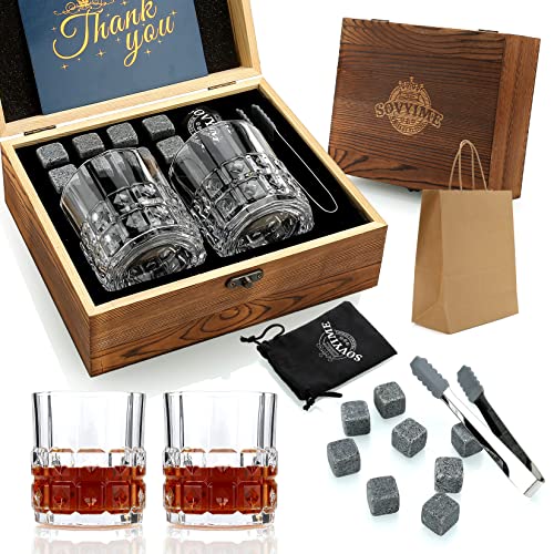 Sovyime Set Regalo Pietre Whisky E Bicchieri Whisky, Cubetti Di Ghiaccio Riutilizzabili Con Scatola Di Whisky, 8 Pietre Per Whisky Stones E 2 Bicchier