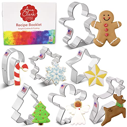 Formine Per Biscotti Stampi A Tema Natale 7 Pezzi, Prodotto Negli Stati Uniti Da Ann Clark, Omino Di Pan Di Zenzero, Renna, Albero Di Natale, Stella,