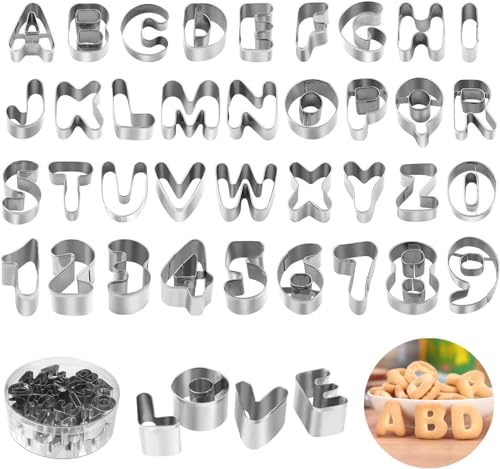 Joyoldelf Set Di 36 Formine Per Biscotti - Lettere Dell'Alfabeto In Acciaio Inox Biscotti Formine Taglierine,Mini Alfabeto Con Numeri E Simboli Matema