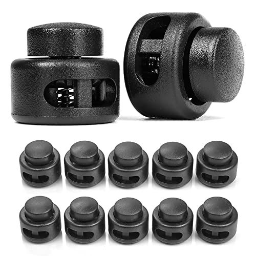 Set Di 10 Fermi Con Ampio Bottone Automatico (Doppio Foro) Per Corde, Giacche Ecc., In Plastica, Colore: Nero, Marca Ganzoo