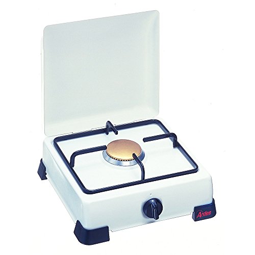Ardes Ar9S01Pg Fornello Zeus Gas Gpl 1 Fuoco Con Coperchio E Griglia In Piattina Smaltata, Piedini Di Appoggio, Bianco