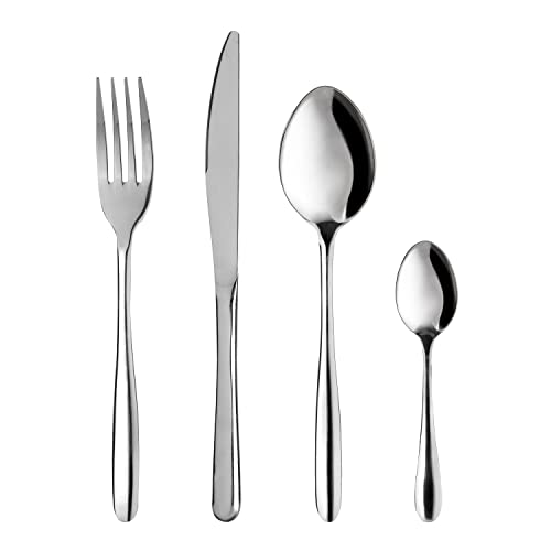 Kasanova Set Posate 6 Persone Alfa, Gamma E Omega, Set Posate 24 Pezzi Acciaio Inox Con Forchetta, Coltello, Cucchiaino E Cucchiaio (Alfa)