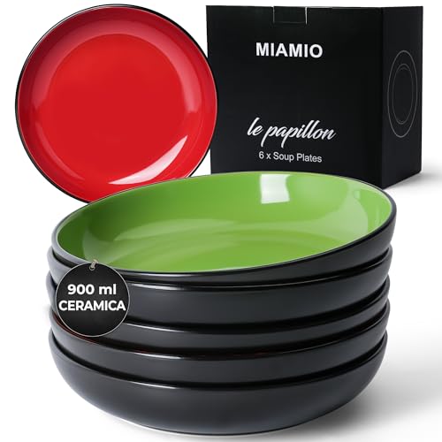 Miamio - Set Di 22 Cm Per Pasta/Insalatiere Da 900 Ml, Piatti Per Pasta Larghi E Bassi, Grande Piatto Fondo In Ceramica Per Servire Zuppe - Collezione