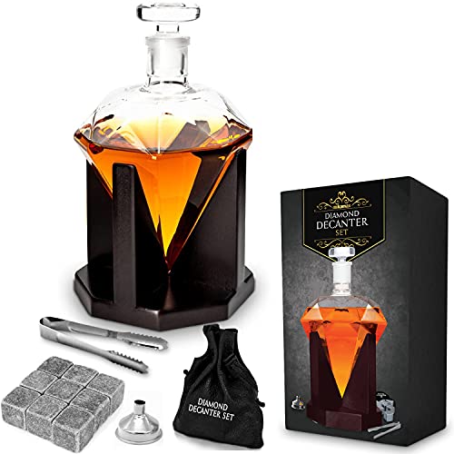 Mikamax 4521, Diamond Decanter - Caraffa Di Whisky - Decanter Diamantato Per Liquore - Decanter Di Vetro - 850 Ml - 14 X 14 X 24 Cm - Fatto A Mano - S