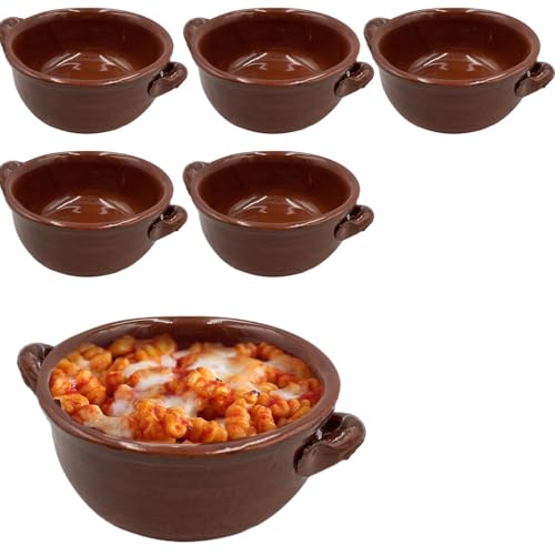 Virsus 6 Tegamini Coccio Monoporzione, Misura 14X6 Cm, Terrine Adatti Al Forno, Ciotole In Terracotta Con Maniglie, Per Gnocchi, Fusilli, Lasagne, Par