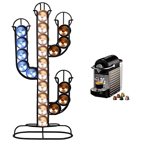 Bakaji Portacapsule Porta Capsule Caffe' Forma Cactus Dispenser Stand In Metallo 40 Posti Colore Nero Dimensione 42 X 10 X 19,5 Cm Design Moderno