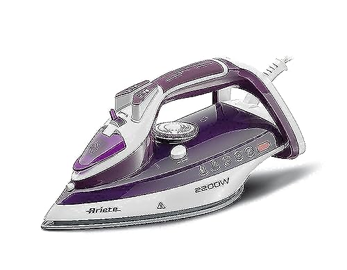 Ariete 6243 Steam Iron 2200W - Ferro Da Stiro, Piastra In Ceramica, Colpo Vapore 140 Gr/Min, 2200 W, Serbatoio 320 Ml, Bianco/Porpora
